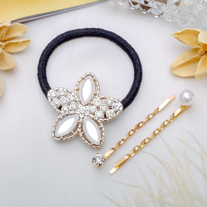 Набор для волос "Перламутр" 5 см (1 резинка, 2 невидимки) цветок