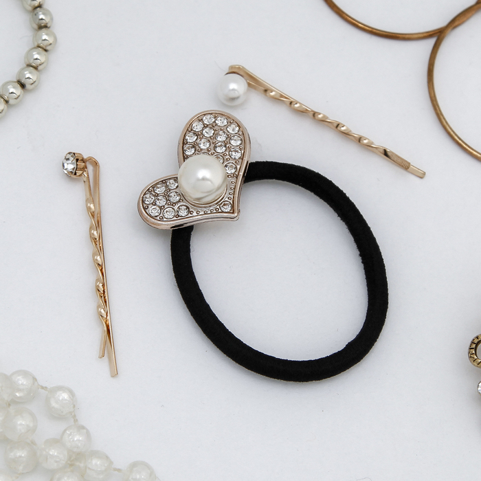 Набор для волос "Роскошь" 5,5 см (1 резинка, 2 невидимки) сердце