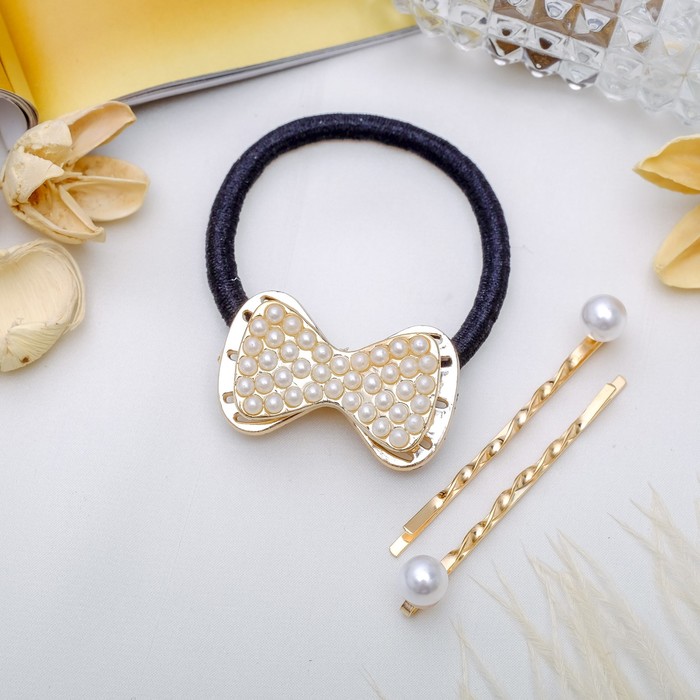 Набор для волос "Жемчужинка" 5 см (1 резинка, 2 невидимки) бантик