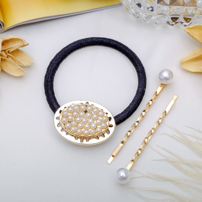 Набор для волос "Жемчужинка" 5 см (1 резинка, 2 невидимки) овал