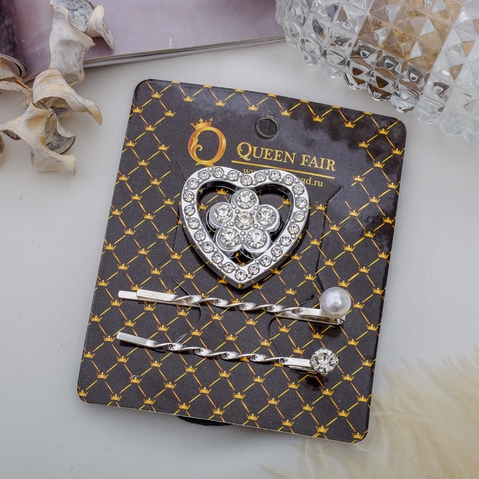 Набор для волос "Кристальные кружева" 5 см (1 резинка, 2 невидимки) сердце