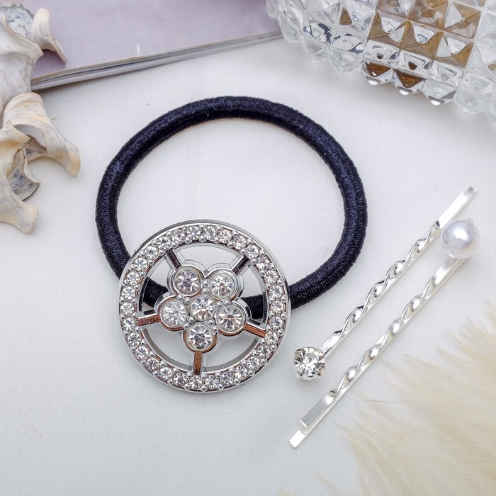 Набор для волос "Кристальные кружева" 5,5 см (1 резинка, 2 невидимки) круг