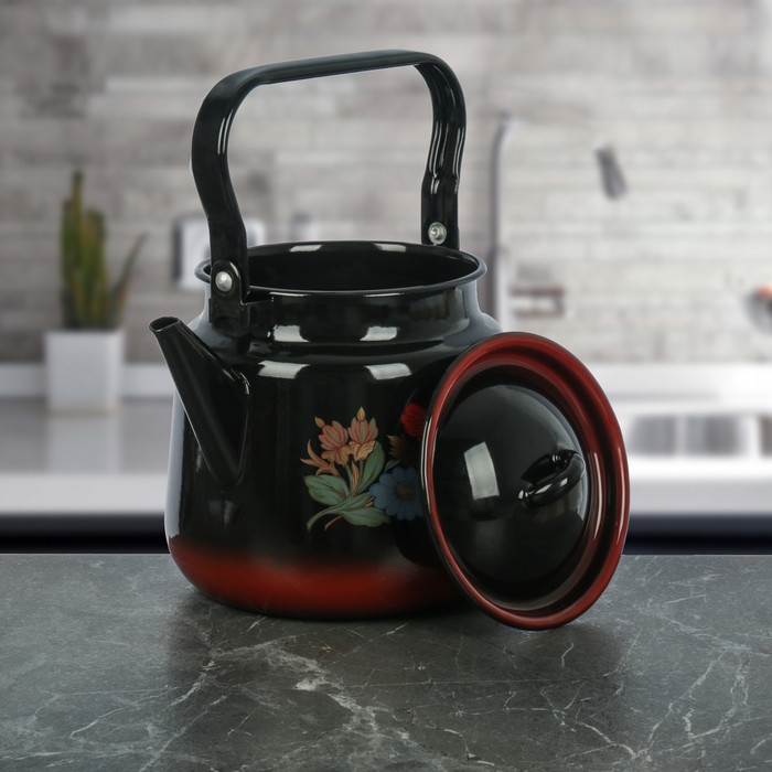 Чайник 3,5 л "Шиповник", цвет черный с красным