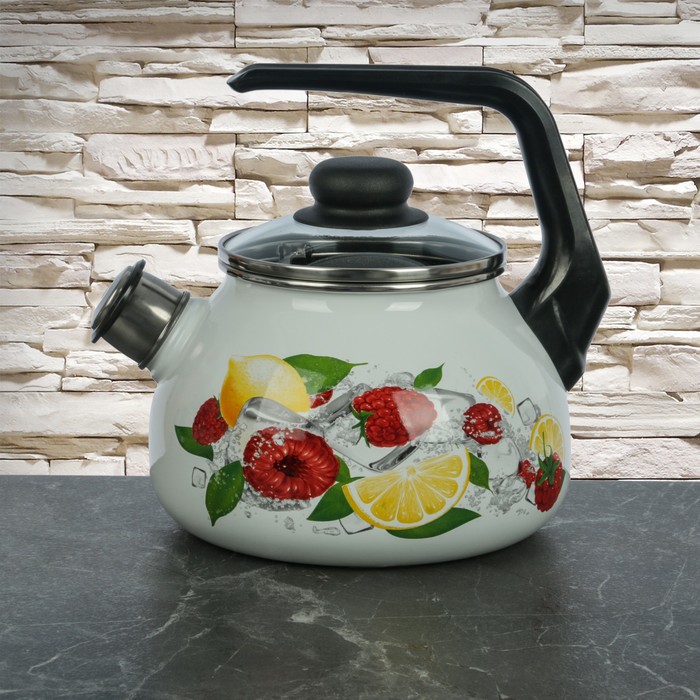 Чайник со свистком 2 л "Лимон", фиксированная ручка, цвет белоснежный