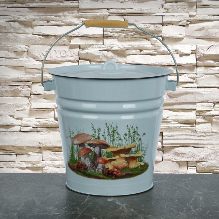 Ведро с крышкой 12 л "Грибы", цвет серо-голубой