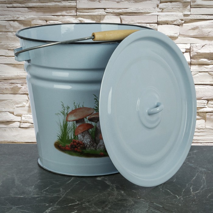 Ведро с крышкой 12 л "Грибы", цвет серо-голубой