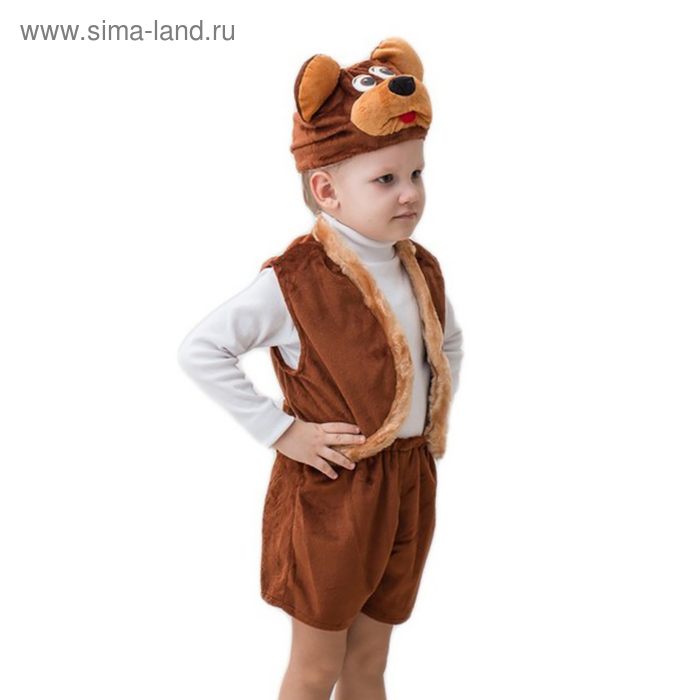 фото Карнавальный костюм "мишка", мех, шапка, жилет, шорты, рост 104-116 бока