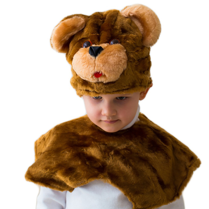 Карнавальный костюм "Мишка", мех, шапка, накидка на липучке