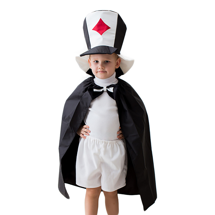 Карнавальный костюм "Скоморох", трикотаж, шляпа, бабочка, плащ, рост 122-134 см