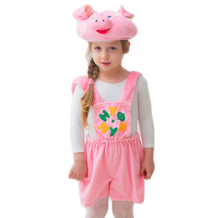 Карнавальный костюм "Поросенок", мех, шапка, комбинезон, рост 104-116 см