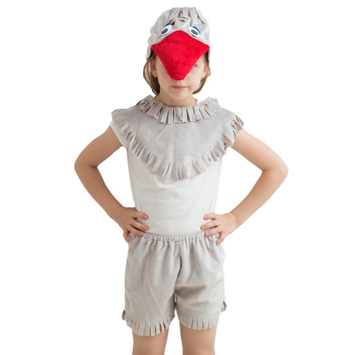 Карнавальный костюм "Гусь серый", мех, шапка, накидка, шорты, 5-7 лет, рост 122-134