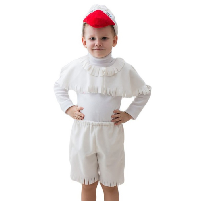 Карнавальный костюм "Гусь белый", мех, шапка, накидка, шорты, 5-7 лет рост 122-134