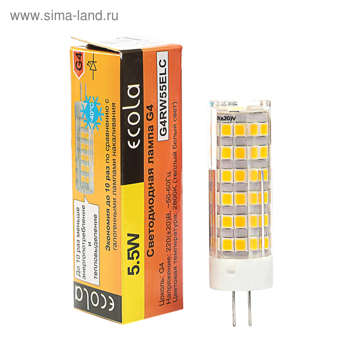 фото Лампа светодиодная ecola corn micro, 5.5 вт, g4, 2800 k, 320°, 57х16