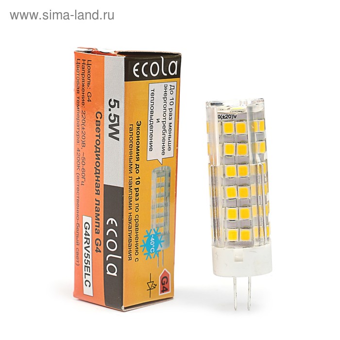 фото Лампа светодиодная ecola light corn micro, 5.5 вт, g4, 4200 k, 57х16