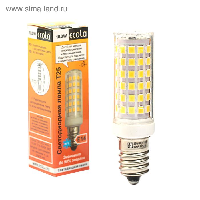 Лампа светодиодная Ecola, E14, T25, 10 Вт, 4000 K, 340°, для холодильников и швейных машин