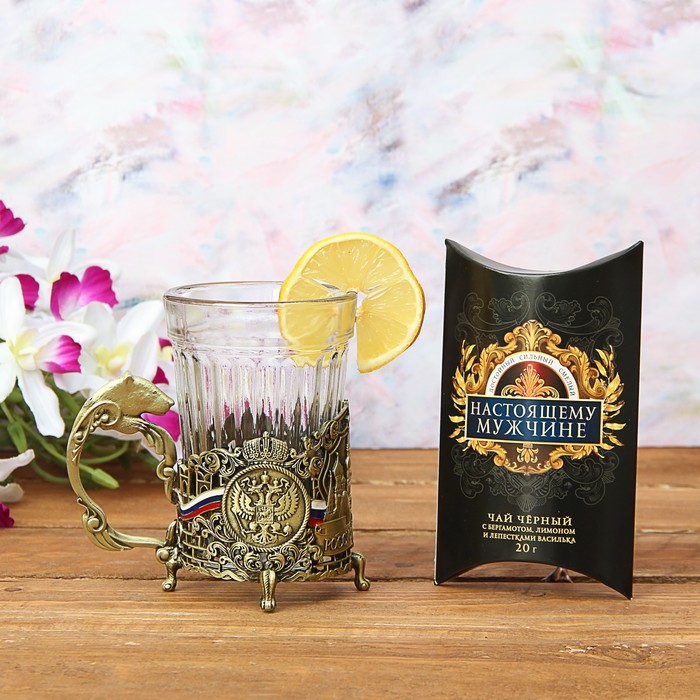 Набор: подстаканник со стаканом, чай чёрный "Лучшему из лучших"