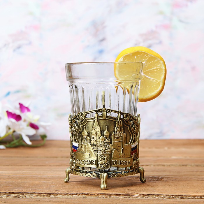 Набор: подстаканник со стаканом, чай чёрный "Крепкий мужик"