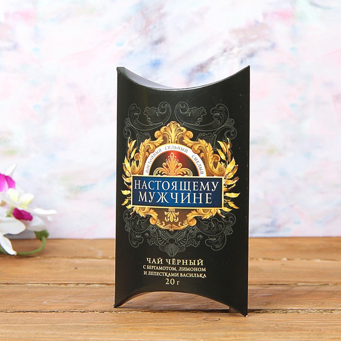 Набор: подстаканник со стаканом, чай чёрный "Крепкий мужик"