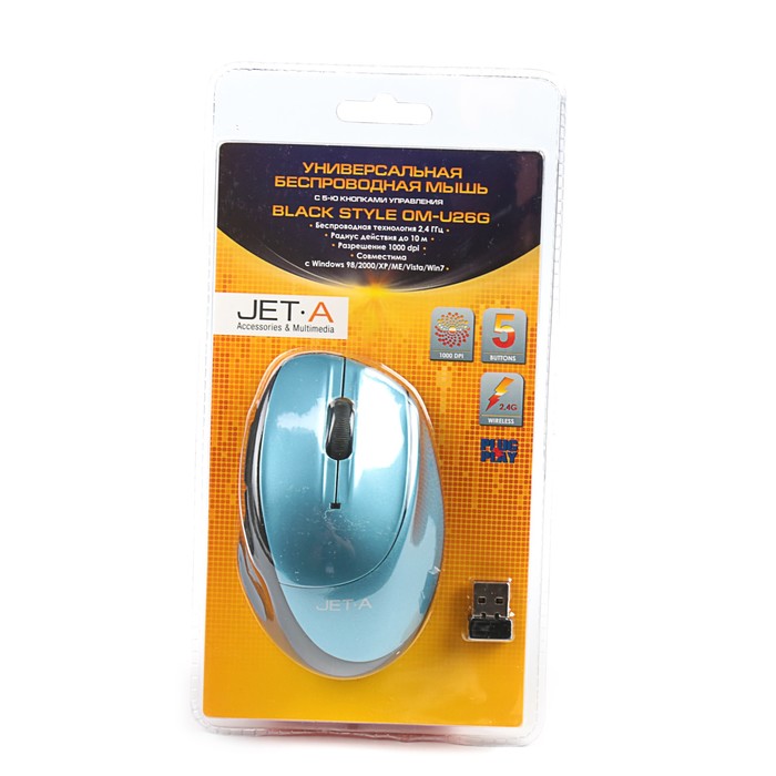 Мышь беспроводная Jet.A Black Style OM-U26G синяя (1000dpi)