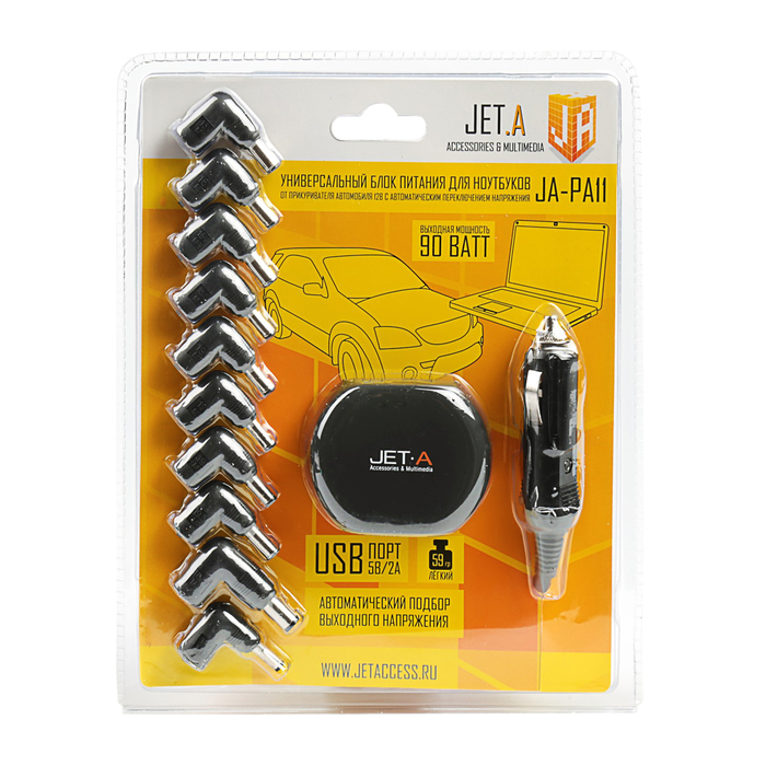 Универсал блок питания Jet.A JA-PA11 Spot для ноутбуков 90Вт от прикуривателя автомобиля 12В