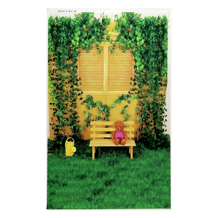 Фотофон винил "Жёлтая скамейка в саду" стена+пол 80х125 см