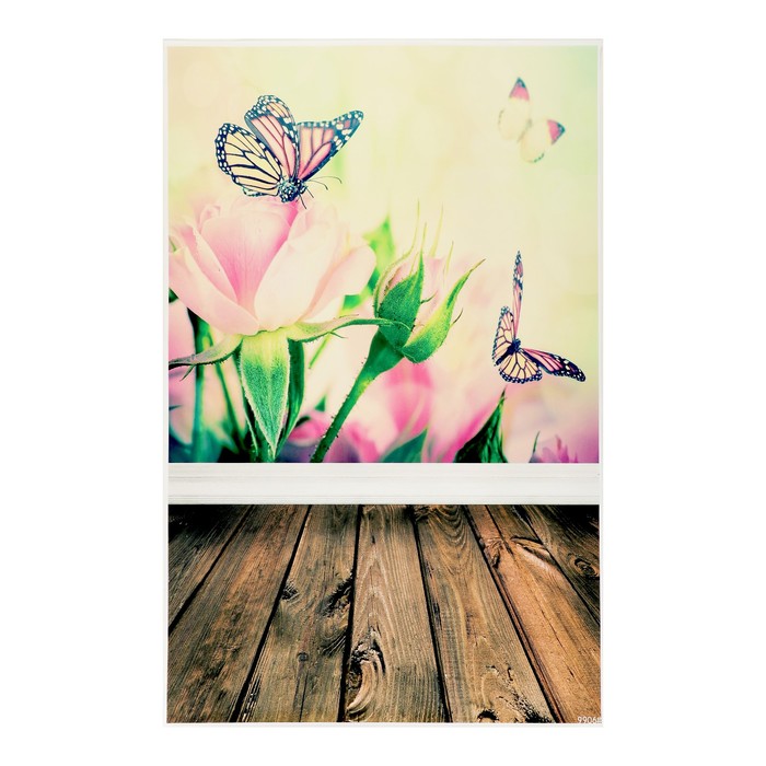 Фотофон винил "Бабочки и розы" стена+пол 80х125 см