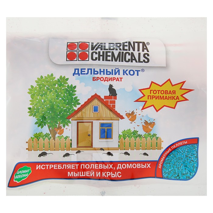 Отрава от крысей и мышей Дельный кот &quot;Бродират&quot;, со вкусом бекона, 200 г