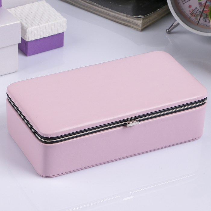 Шкатулка кожзам для украшений "Мини" розовая 5,6х18,2х10,2 см