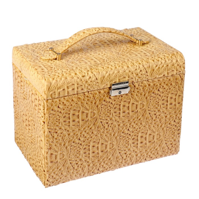 Шкатулка кожзам под часы 2 отделения и бижутерию "Текстура" песочная 18,5х27х21 см