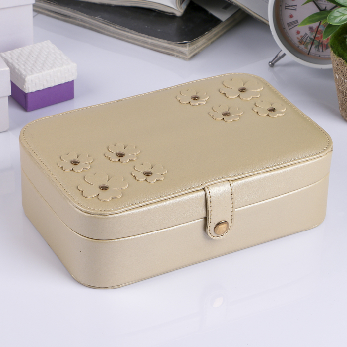 Шкатулка кожзам для украшений "Незабудки" золото 7х22х14 см