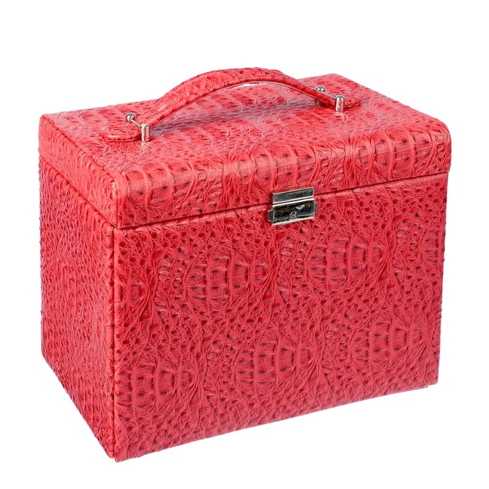 Шкатулка кожзам под часы 2 отделения и бижутерию "Текстура" красная 18,5х27х21 см