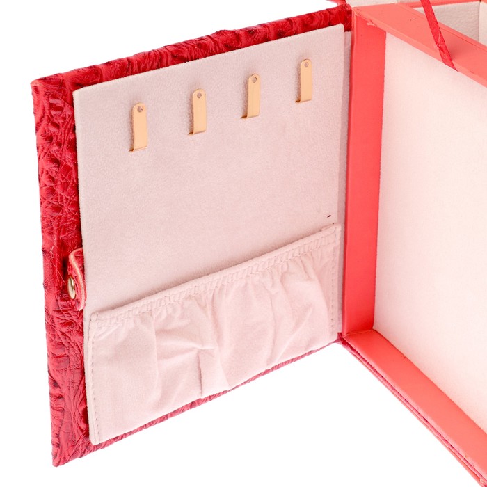 Шкатулка кожзам под часы 2 отделения и бижутерию "Текстура" красная 18,5х27х21 см