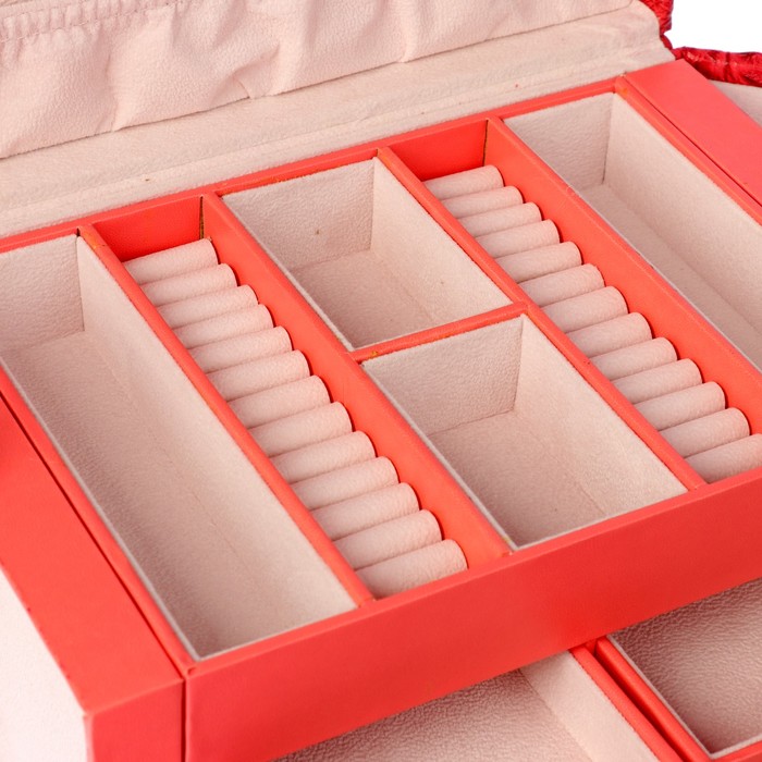 Шкатулка кожзам под часы 2 отделения и бижутерию "Текстура" красная 18,5х27х21 см