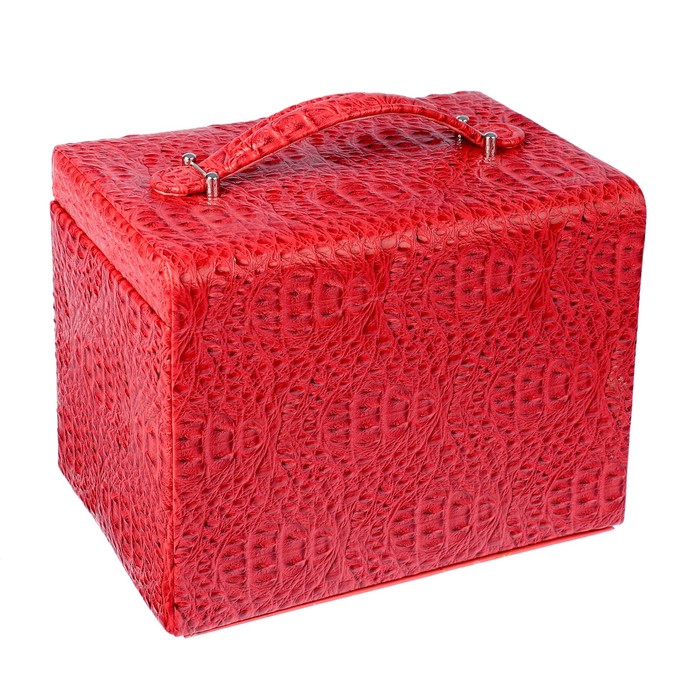 Шкатулка кожзам под часы 2 отделения и бижутерию "Текстура" красная 18,5х27х21 см