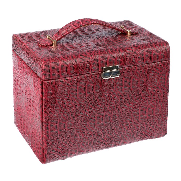 Шкатулка кожзам под часы 2 отделения и бижутерию "Текстура" бордо 18,5х27х21 см