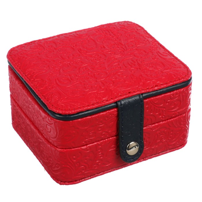 Шкатулка кожзам для украшений 2 уровня "Листья" красная с чёрным 9х10,5х6 см