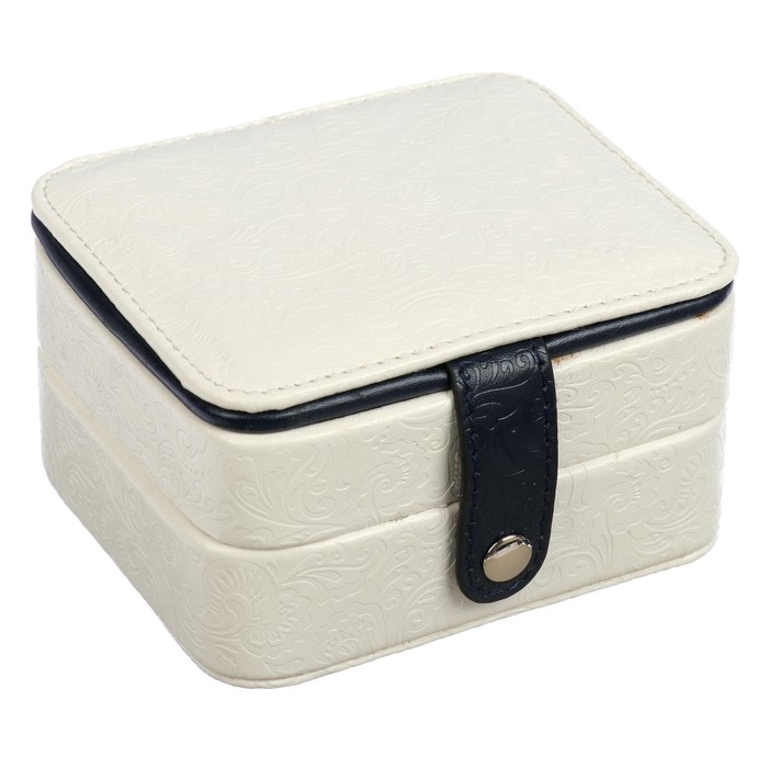 Шкатулка кожзам для украшений 2 уровня "Листья" белая с чёрным 9х10,5х6 см