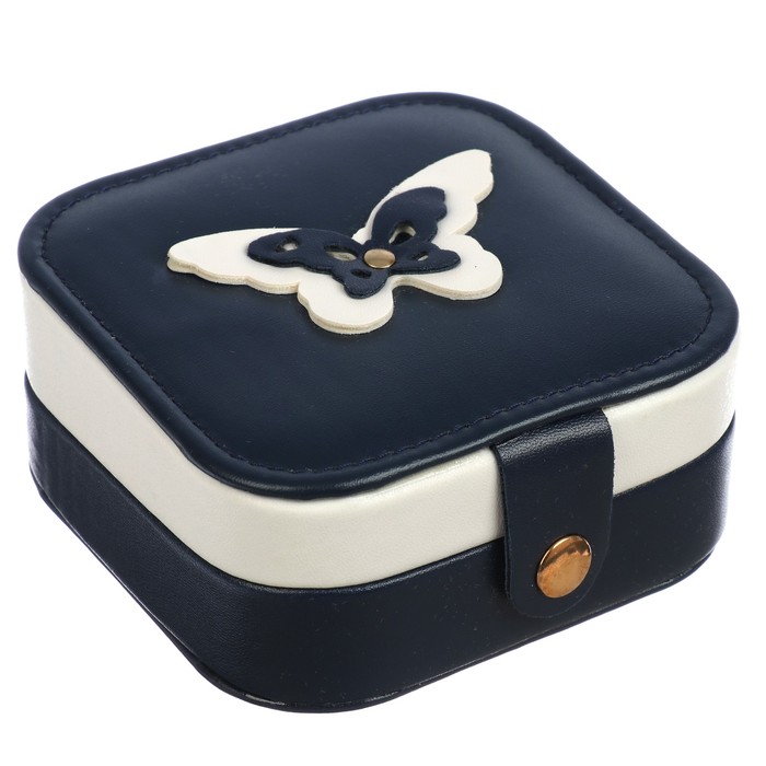 Шкатулка кожзам для украшений "Бабочка" тёмно-синяя с белым 5х11,5х11,2 см