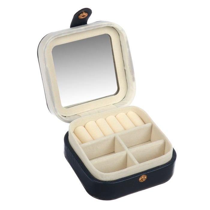 Шкатулка кожзам для украшений "Бабочка" тёмно-синяя с белым 5х11,5х11,2 см