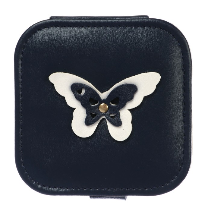 Шкатулка кожзам для украшений "Бабочка" тёмно-синяя с белым 5х11,5х11,2 см