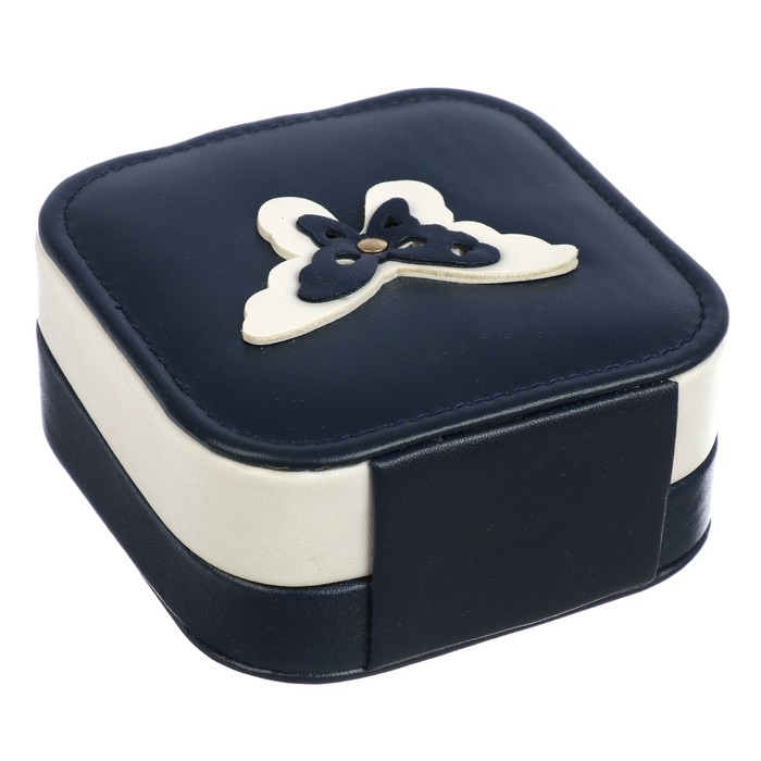 Шкатулка кожзам для украшений "Бабочка" тёмно-синяя с белым 5х11,5х11,2 см
