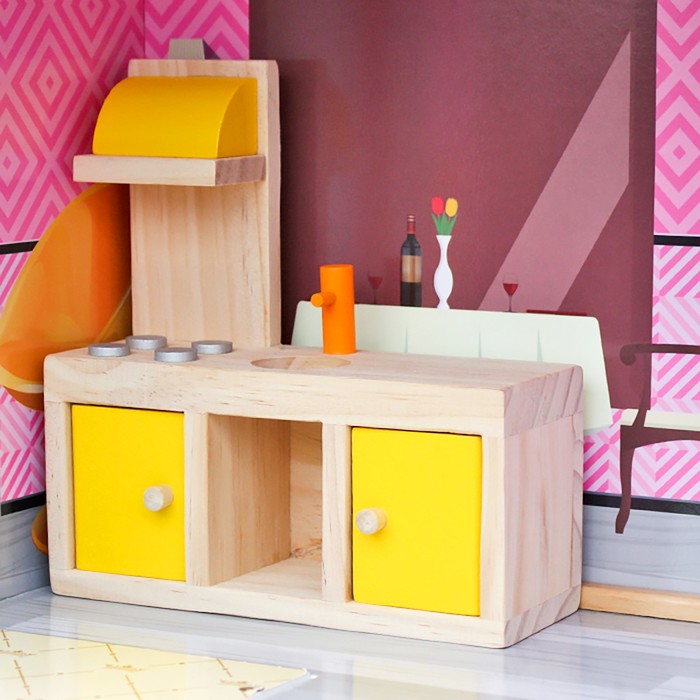 Домик для кукол "Трёхэтажный", розовый, с аксессуарами 18 шт.