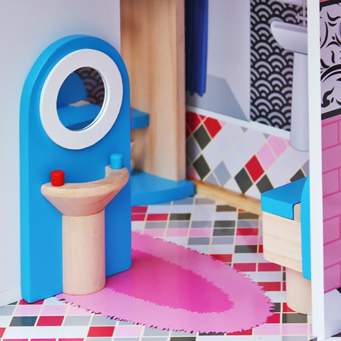 Домик для кукол "Трёхэтажный", розовый, с аксессуарами 18 шт.