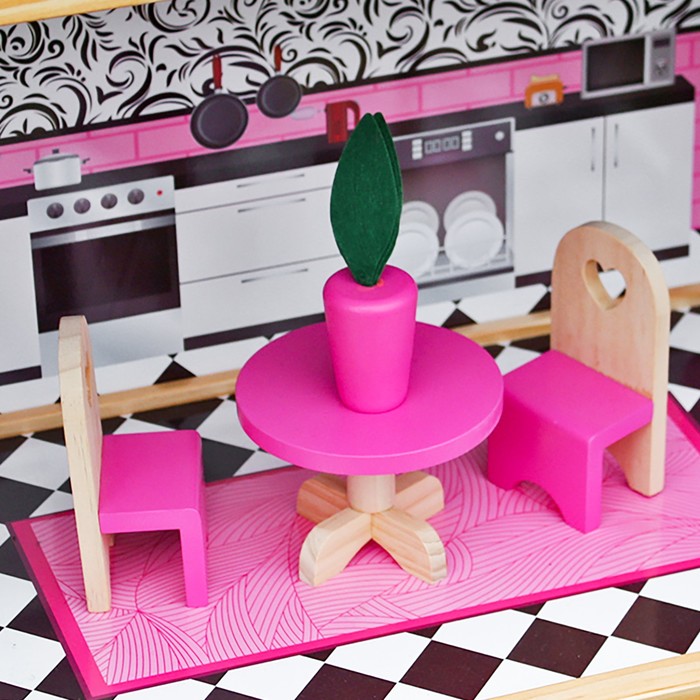 Домик для кукол "Трёхэтажный", розовый, с аксессуарами 18 шт.