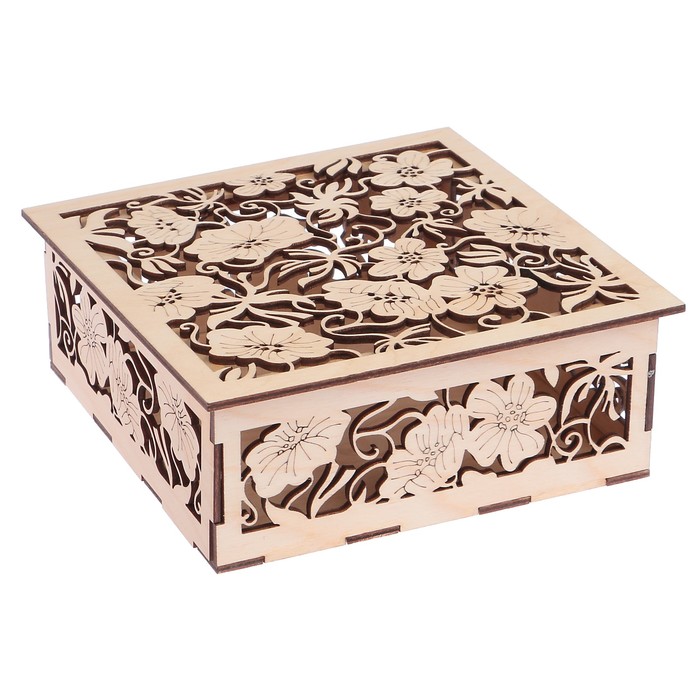 Шкатулка "Цветы" из фанеры (набор 7 деталей) 17,8х17,8х6,5 см