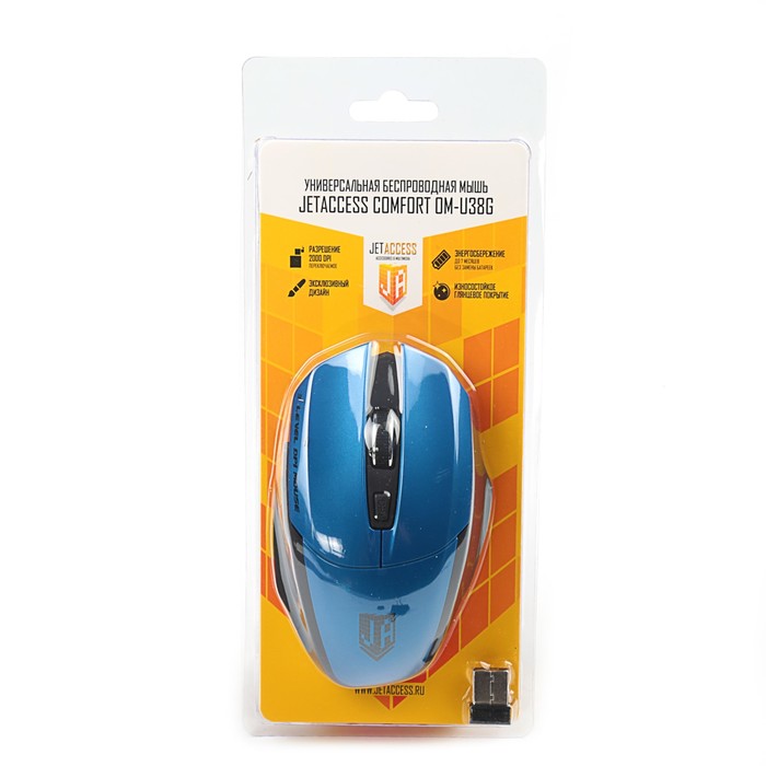 Мышь беспроводная Jet.A Comfort OM-U38G синяя (1200/1600/2000dpi, 5 кнопок, USB)