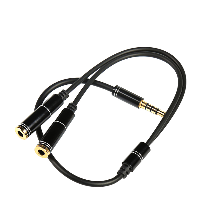 Аудиокабель разветвитель Jet.A mini Jack-2x mini Jack JA-AC04 0.33 м чёрный(PVC,4 pin/3.5мм)