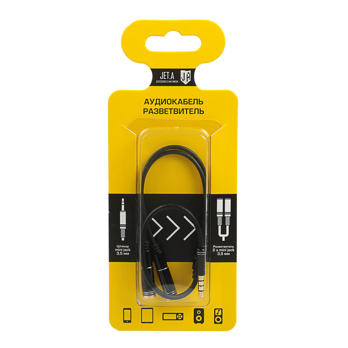 Аудиокабель разветвитель Jet.A mini Jack-2x mini Jack JA-AC04 0.33 м чёрный(PVC,4 pin/3.5мм)