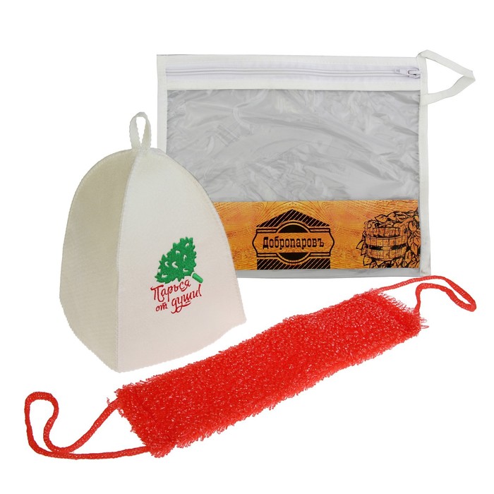 Набор для бани в косметичке «Парься от души»: шапка, мочалка