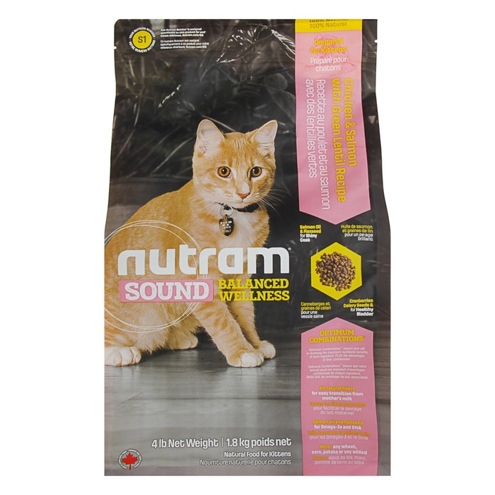 Сухой корм Nutram S1 kitten для котят, курица/лосось, 1.8 кг